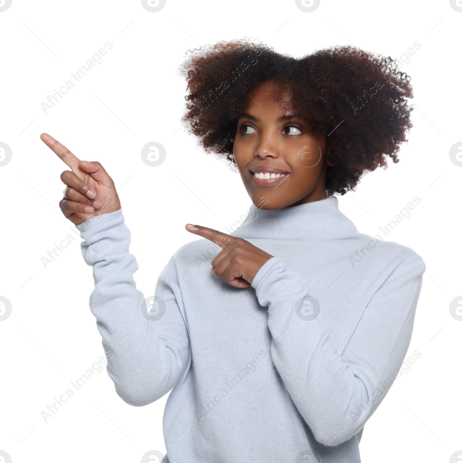 Photo of Portrait of smiling African American woman on white background