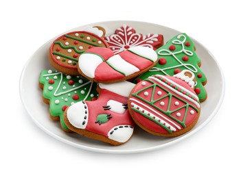 Different tasty Christmas cookies isolated on white