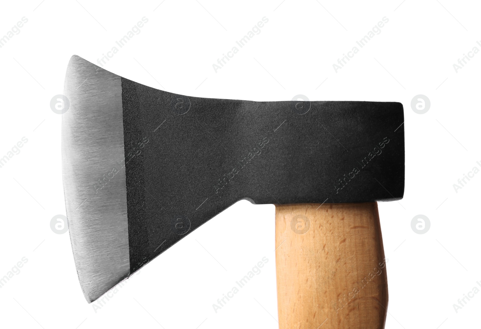 Photo of Metal ax with wooden handle isolated on white