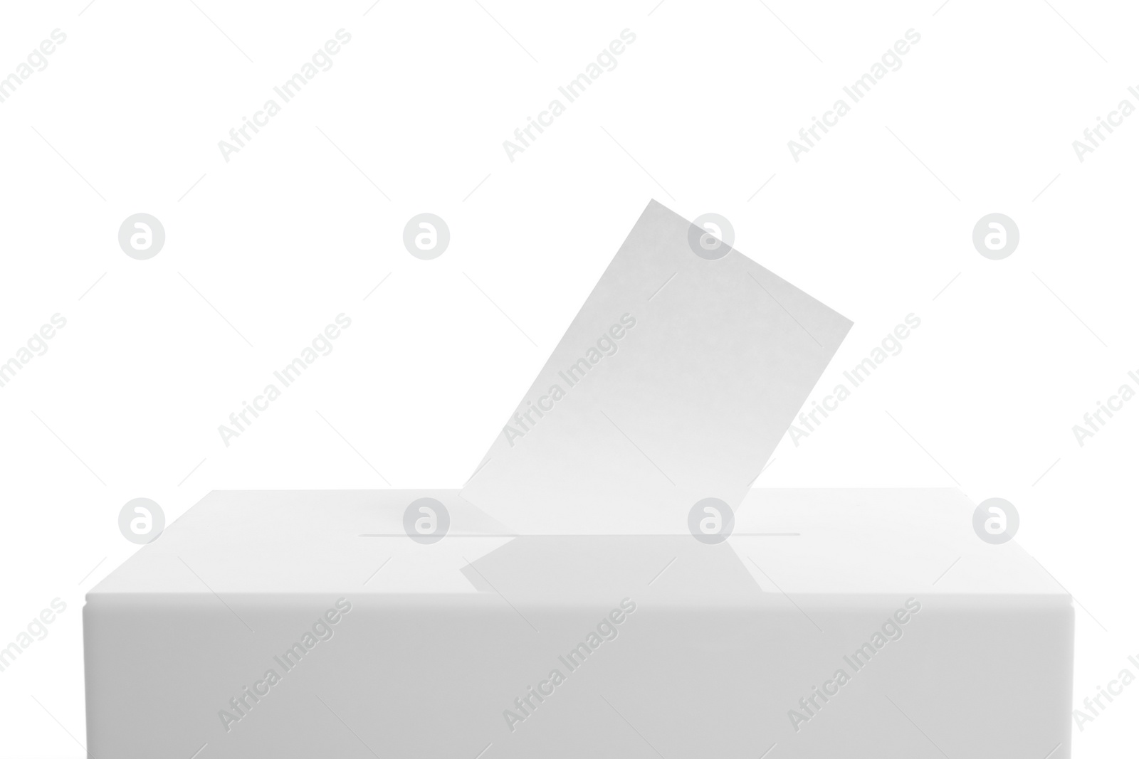 Photo of Ballot box with vote on white background. Election time