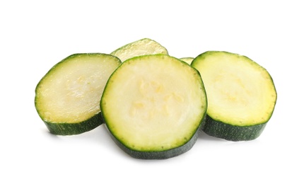 Slices of fresh ripe zucchini isolated on white