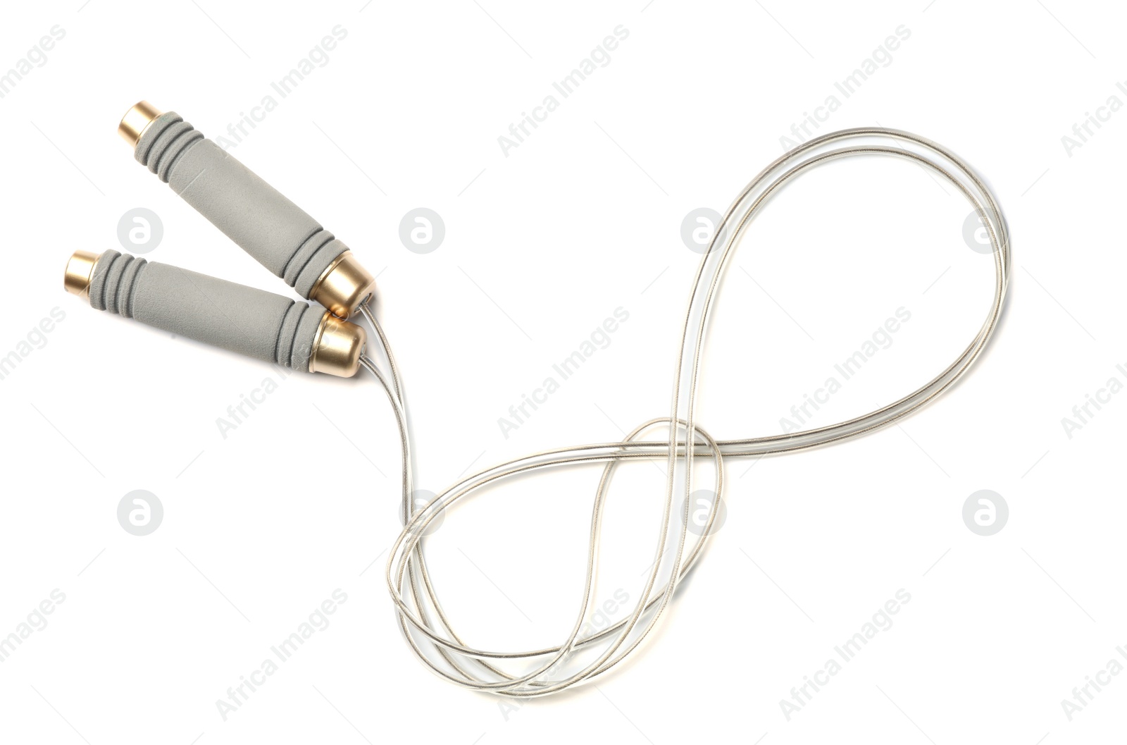 Photo of Jump rope on white background, top view