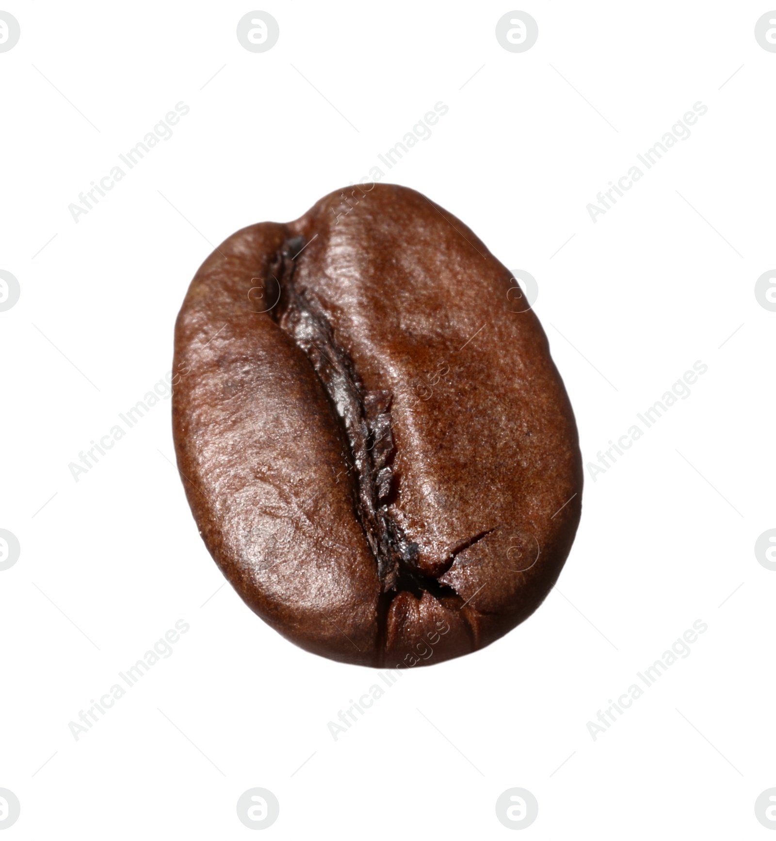 Photo of One aromatic roasted coffee bean isolated on white