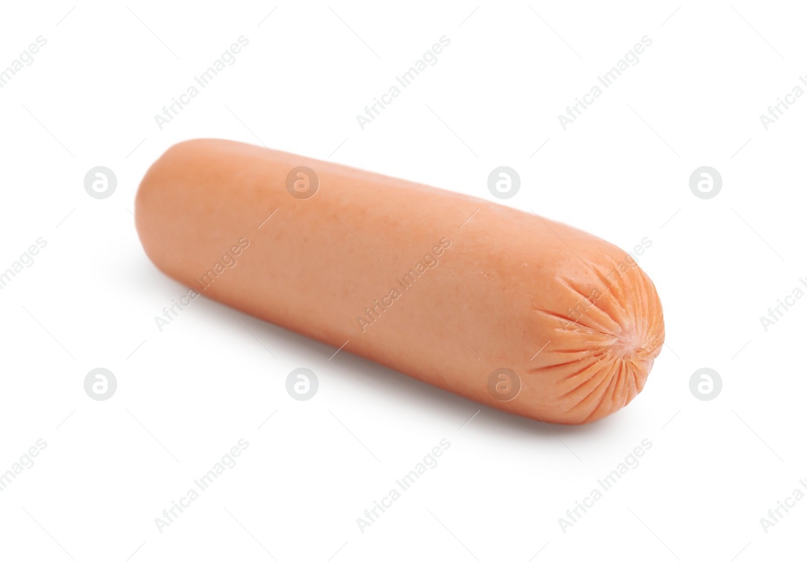 Photo of One delicious boiled sausage isolated on white