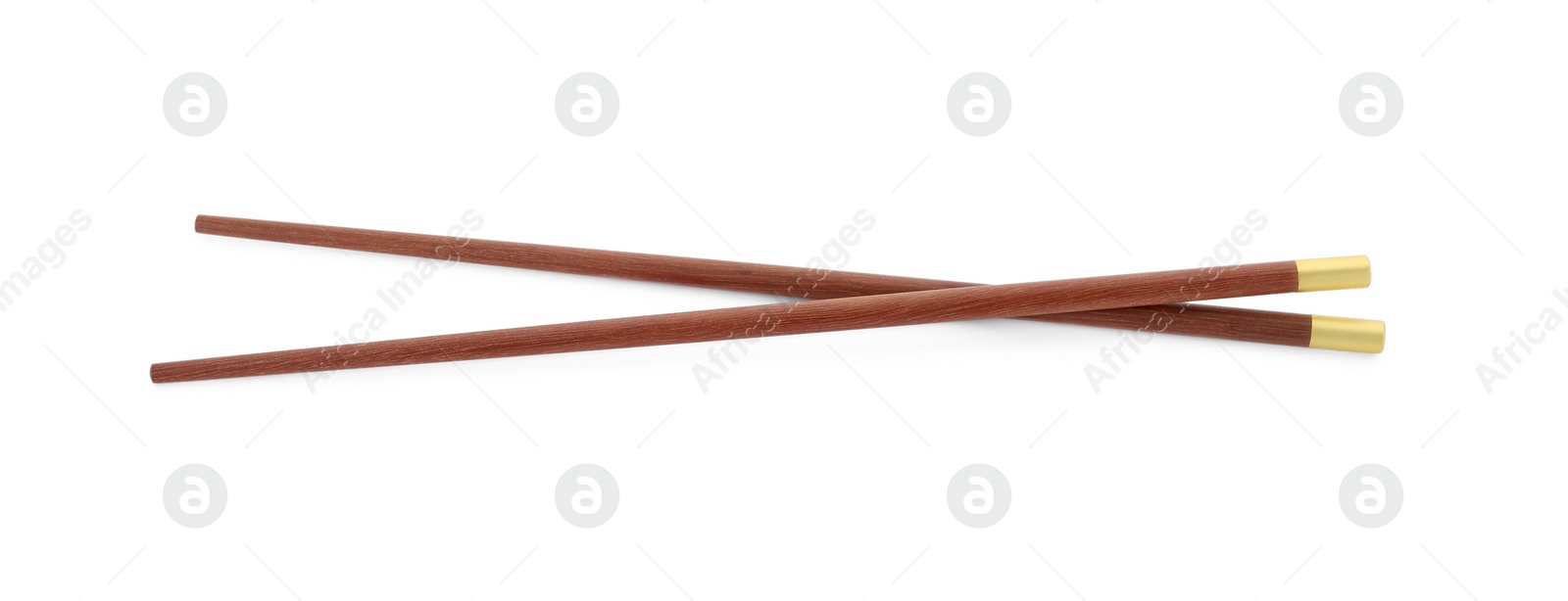 Photo of Pair of wooden chopsticks isolated on white