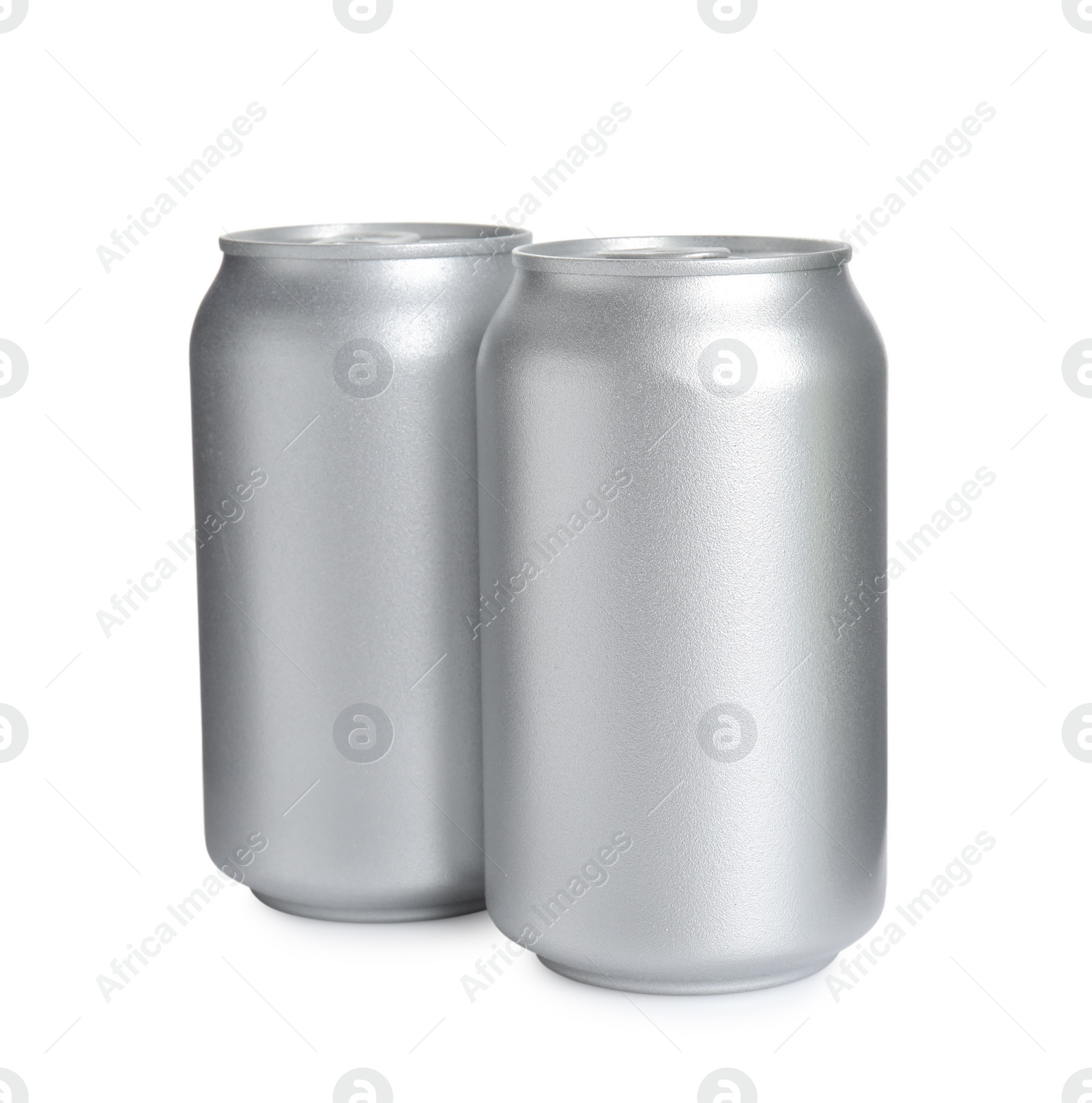 Photo of Aluminium cans of beverage on white background