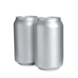 Photo of Aluminium cans of beverage on white background