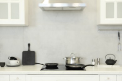 Blurred view of modern kitchen. Interior design