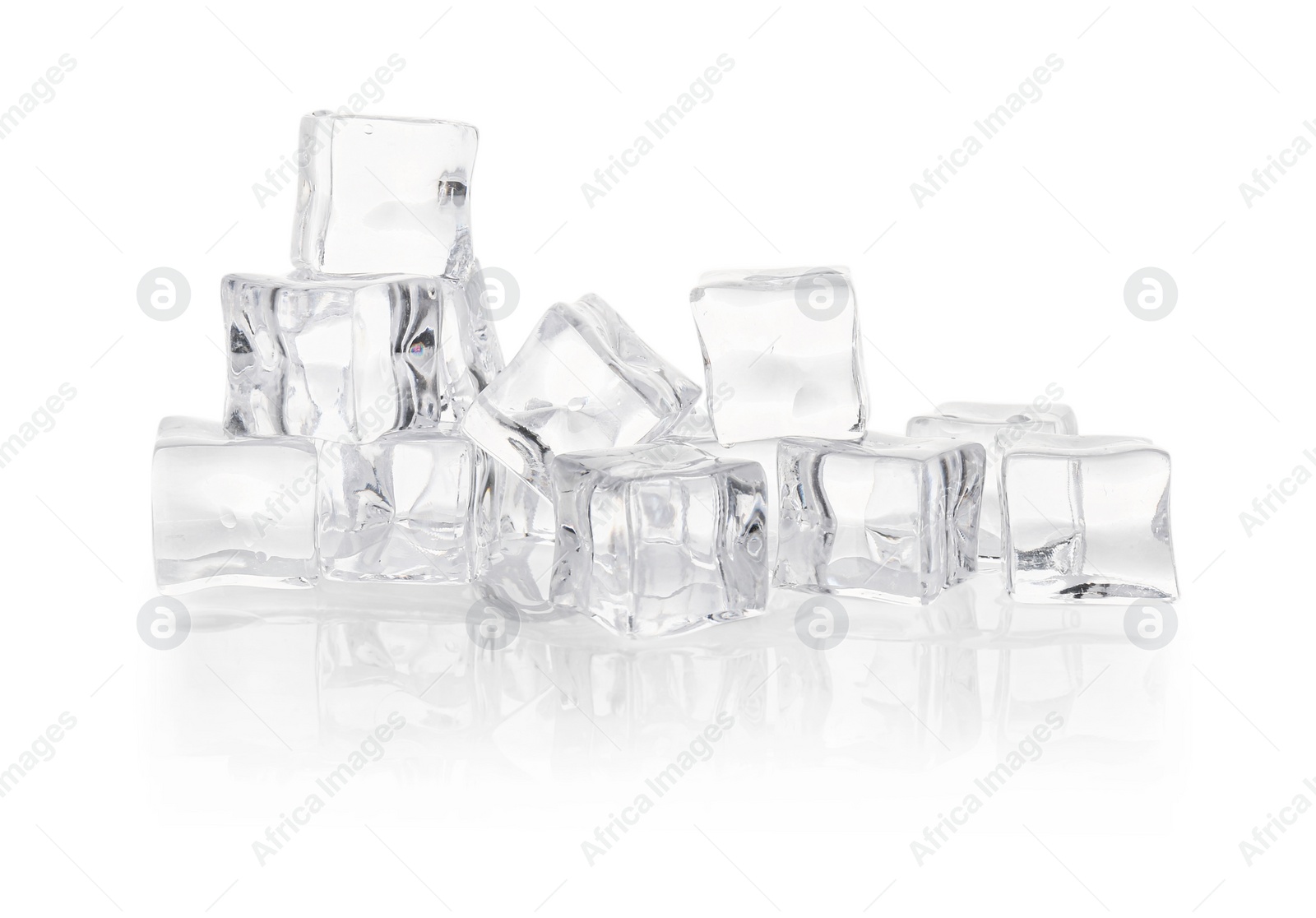 Photo of Many melting crystal clear ice cubes isolated on white