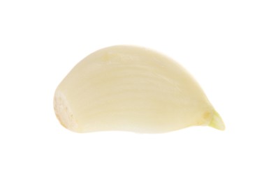 Photo of One peeled clove of garlic isolated on white