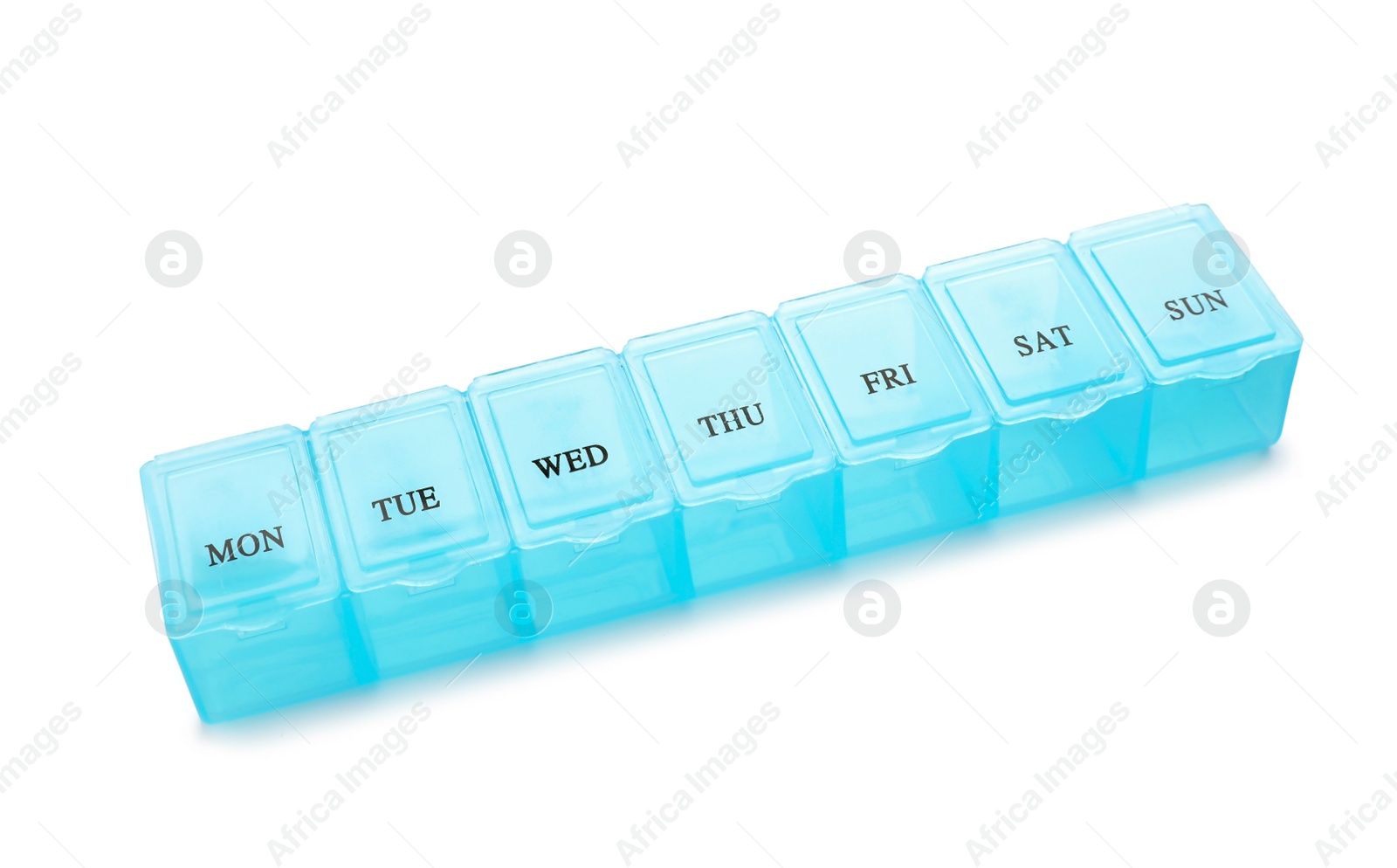 Photo of Pill container on white background. Medical treatment