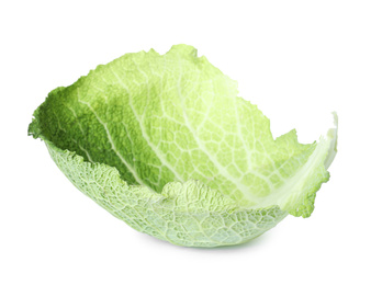 Photo of Fresh savoy cabbage leaf isolated on white