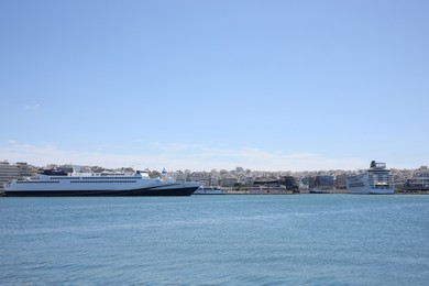 Picturesque view of port with modern boats on sunny day