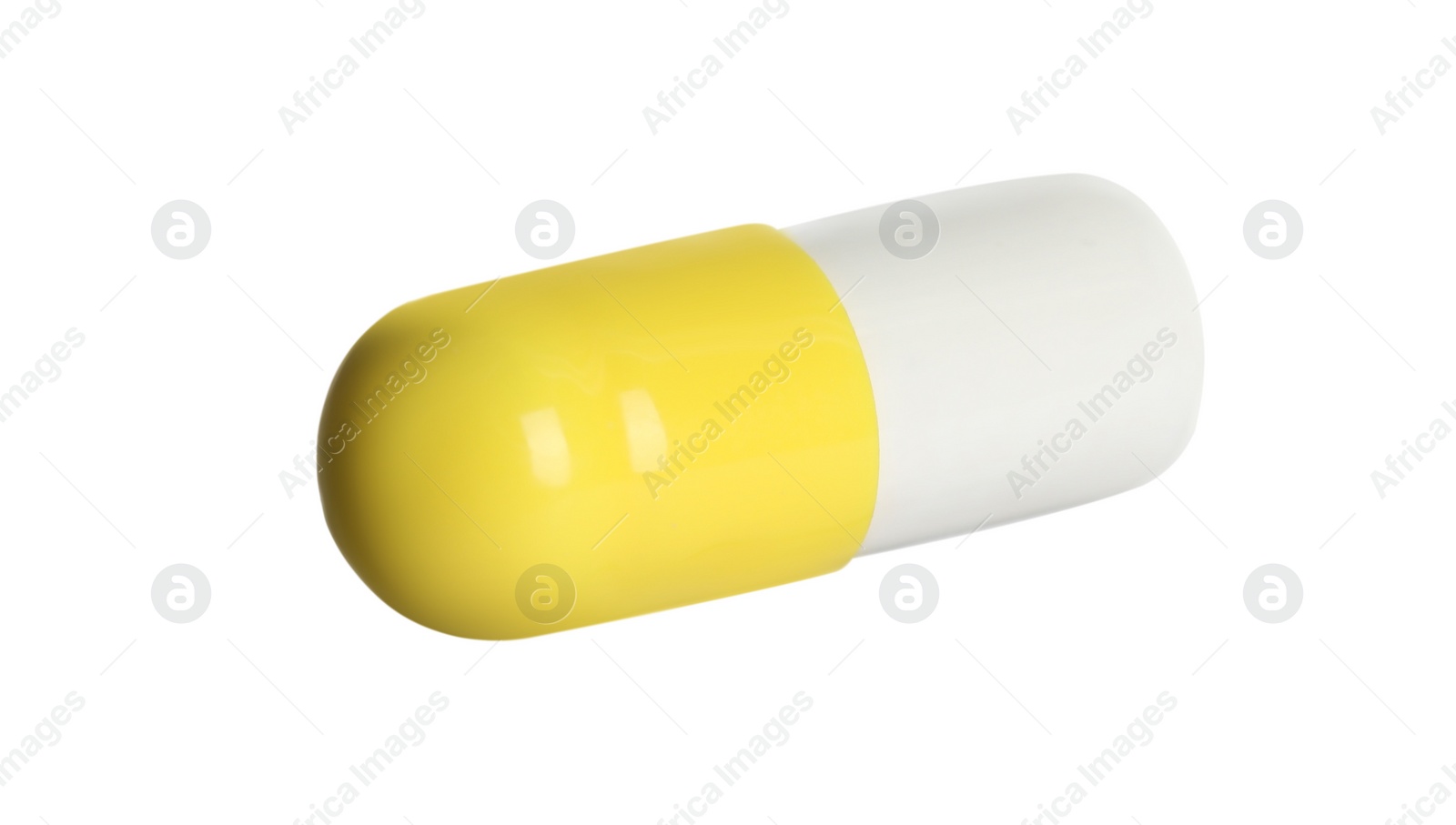 Photo of One pill isolated on white. Medicinal treatment