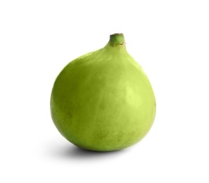 Whole ripe green fig on white background