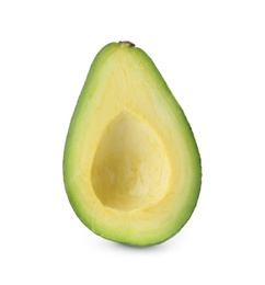 Half of ripe avocado on white background