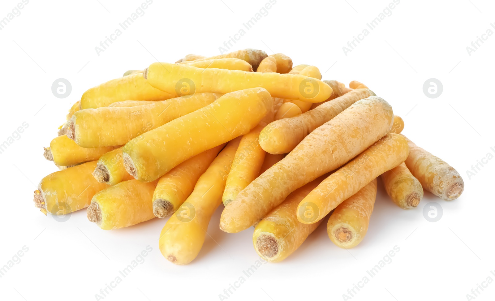 Photo of Fresh raw yellow carrots isolated on white