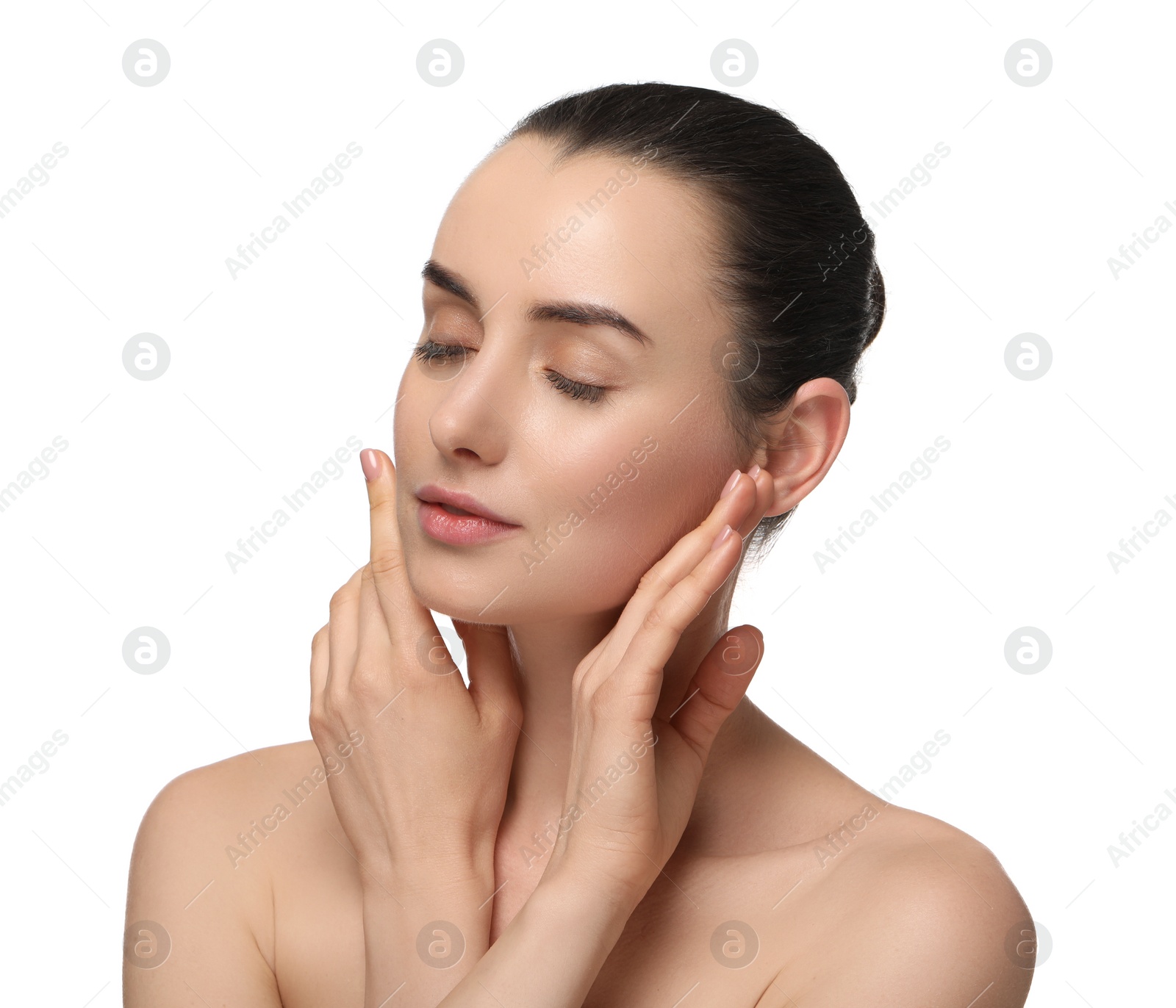 Photo of Portrait of beautiful young woman on white background