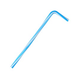 Photo of Light blue striped plastic straw for drink isolated on white