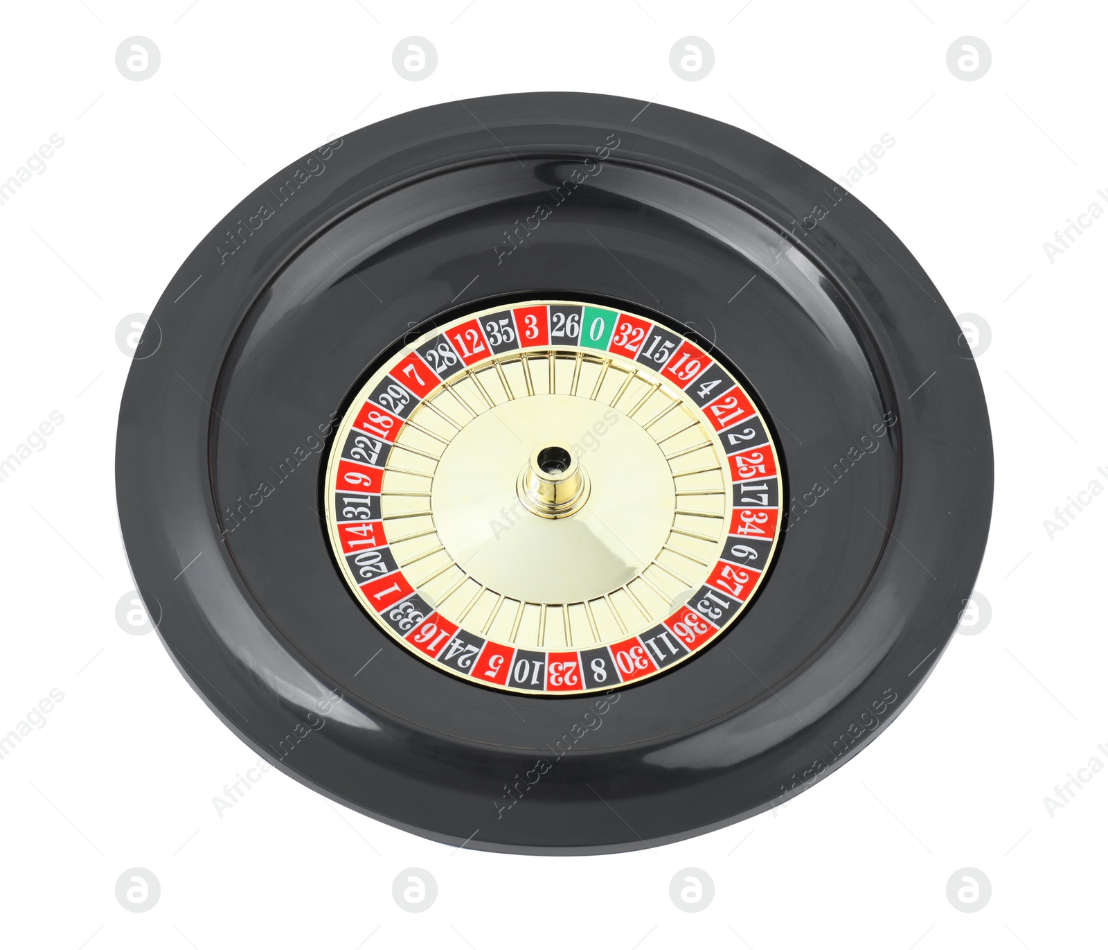 Photo of Roulette wheel isolated on white, above view. Casino game