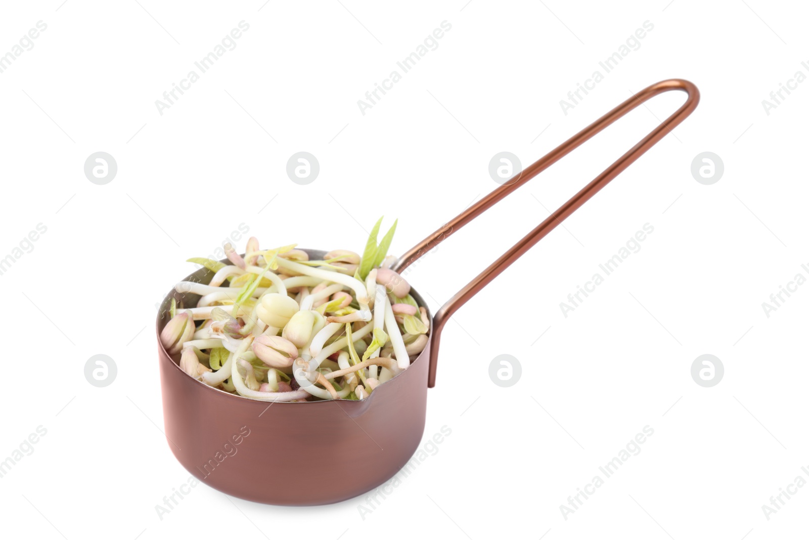 Photo of Mung bean sprouts in scoop isolated on white