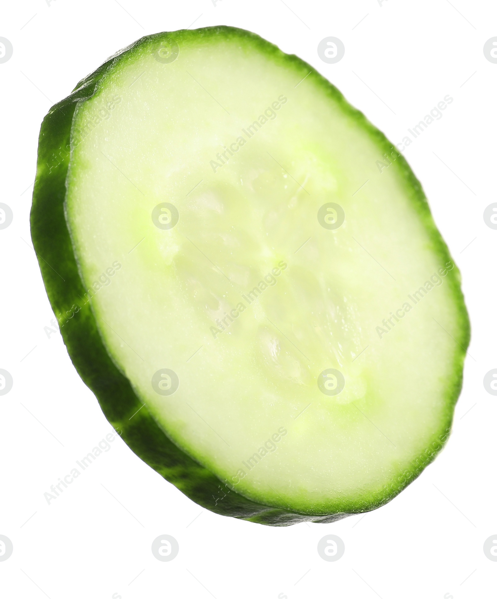 Photo of Slice of fresh cucumber isolated on white