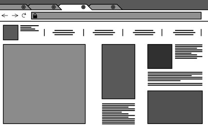 Website design template. Wireframe with different elements on white background