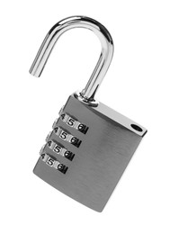 Photo of Unlocked steel combination padlock isolated on white