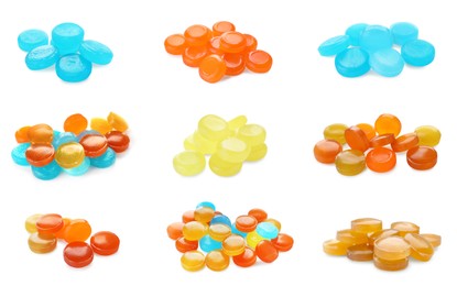 Image of Set with different cough drops on white background