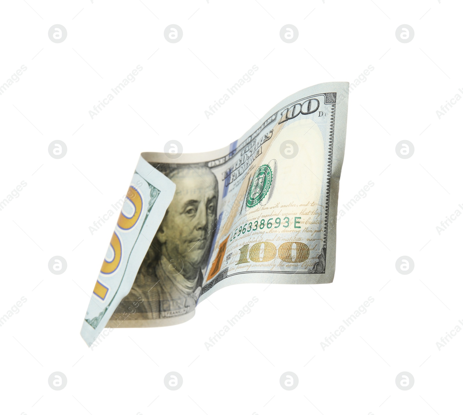 Photo of One hundred dollar banknote on white background. American national currency