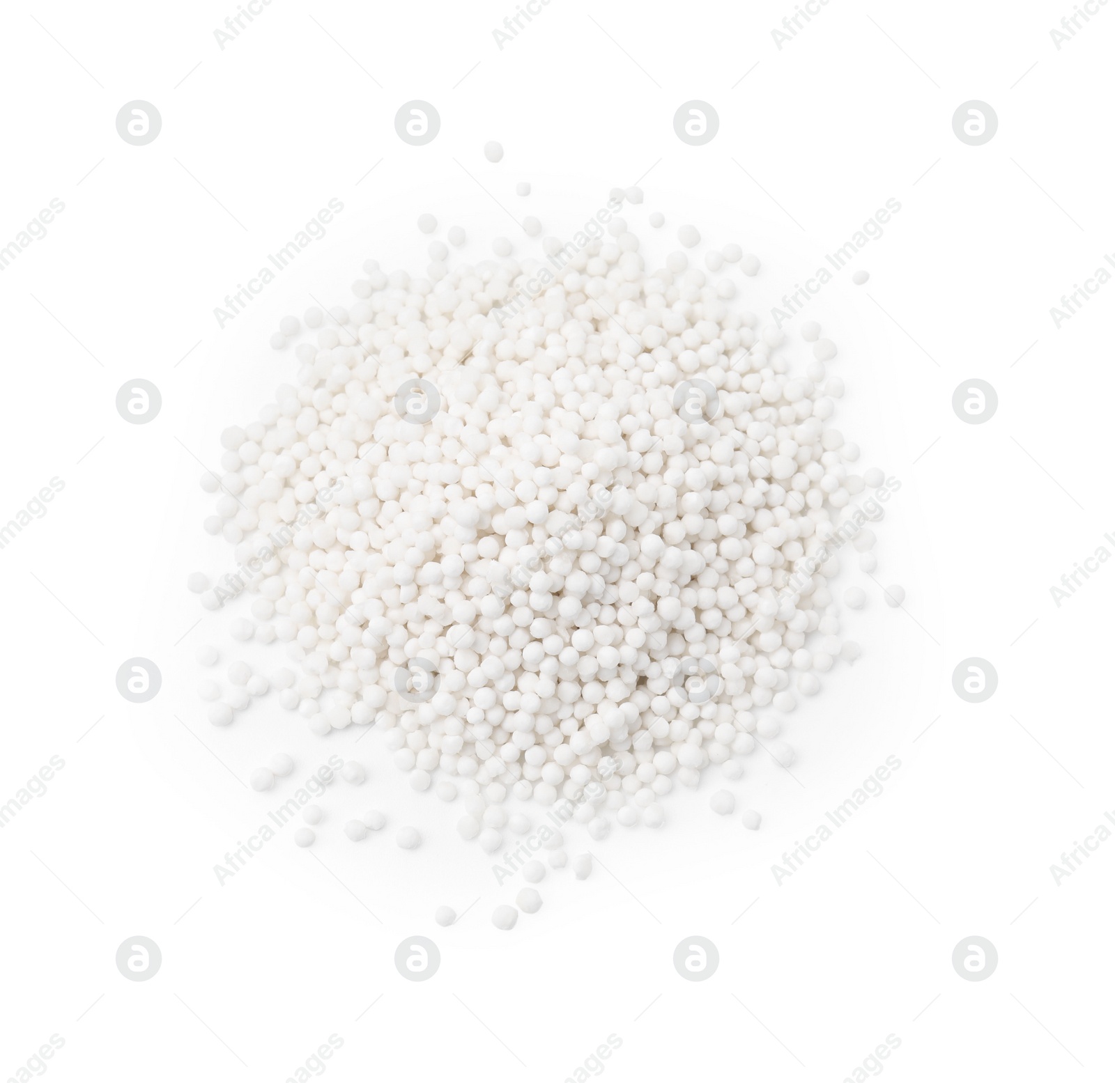 Photo of Pile of tapioca pearls isolated on white, top view