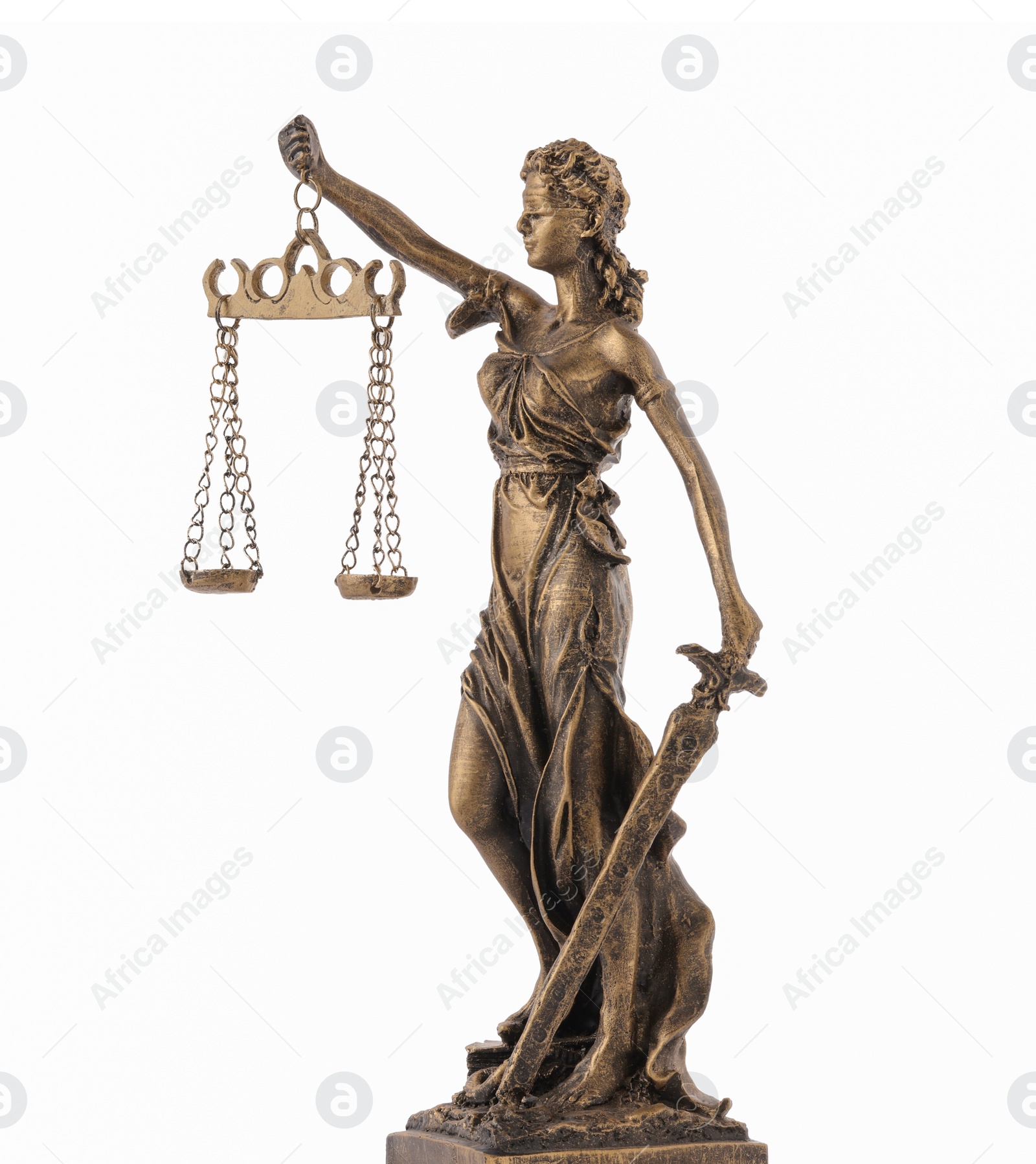 Photo of Statue of Lady Justice isolated on white. Symbol of fair treatment under law