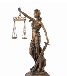 Photo of Statue of Lady Justice isolated on white. Symbol of fair treatment under law