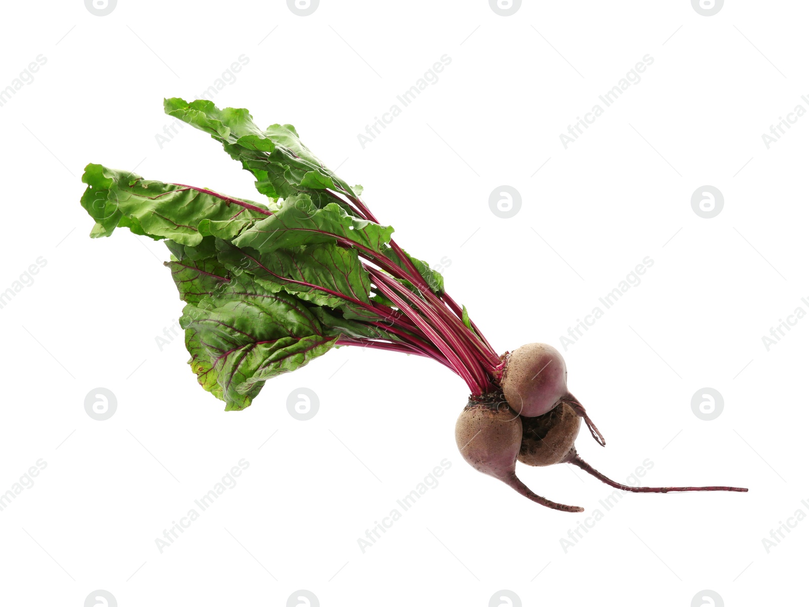 Photo of Bunch of fresh beets with leaves on white background