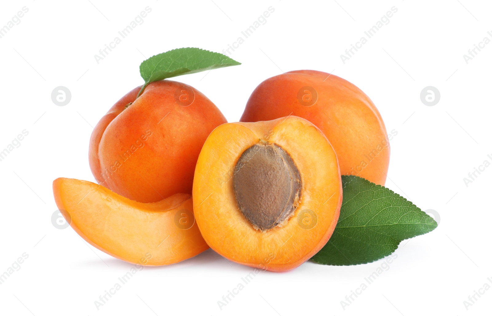 Photo of Delicious fresh ripe apricots on white background