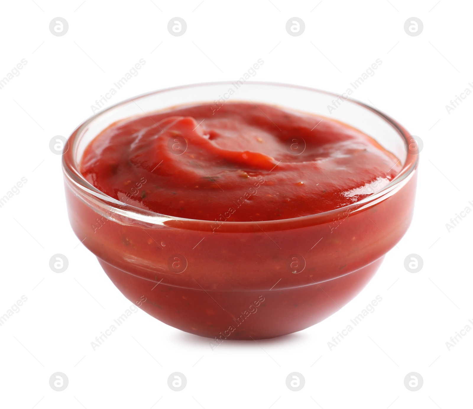 Photo of Delicious tomato sauce in bowl on white background