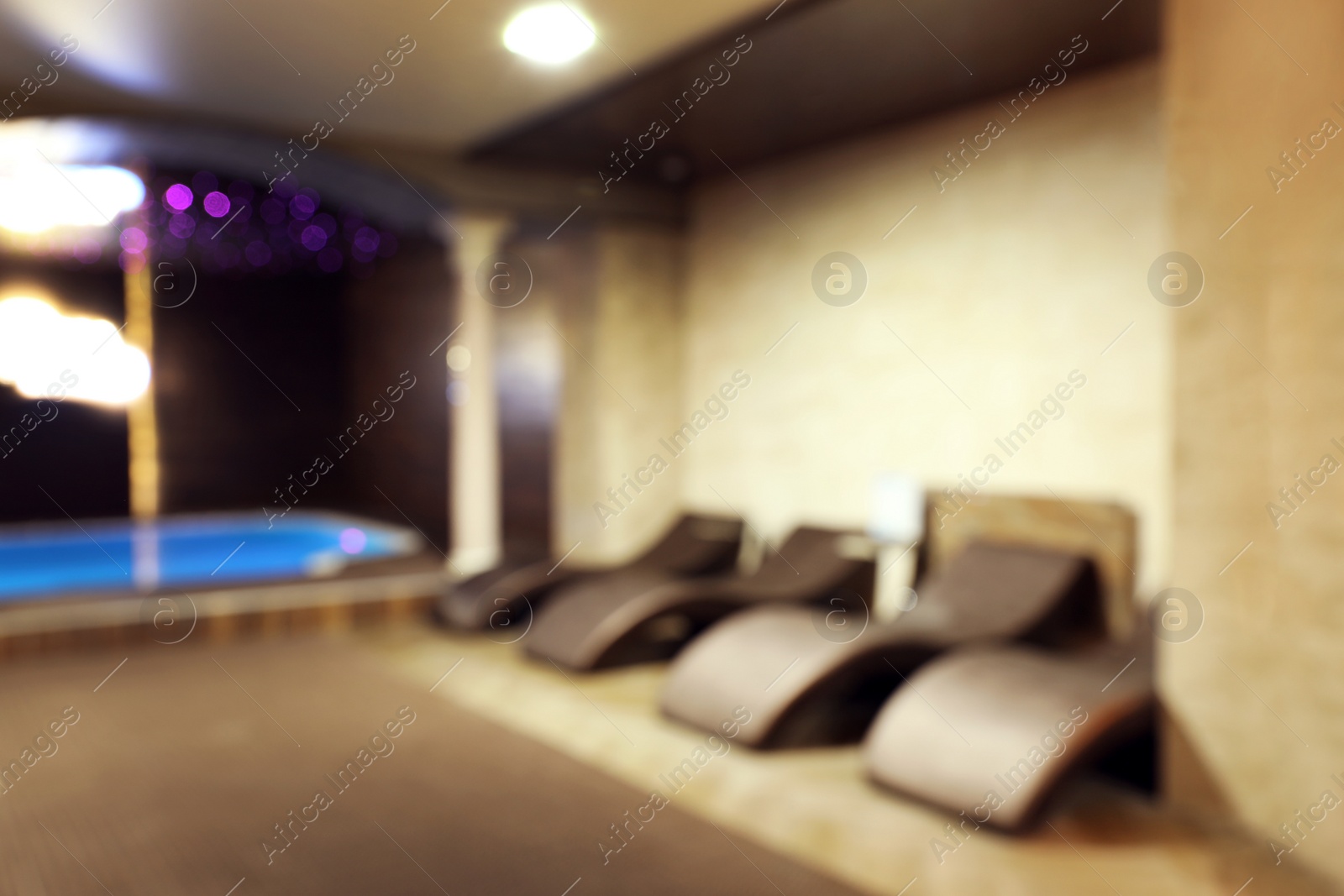 Photo of Blurred view of modern spa center hall interior