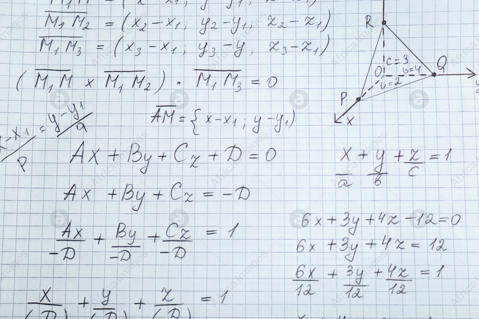 Photo of Sheet of paper with different mathematical formulas, top view