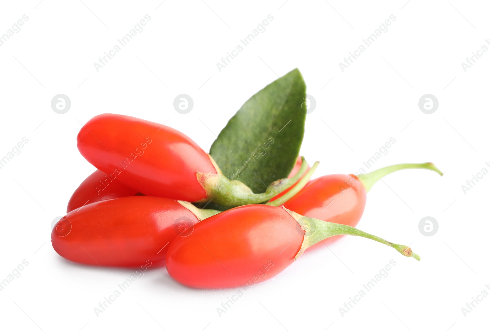 Photo of Fresh goji berries on white background. Healthy superfood