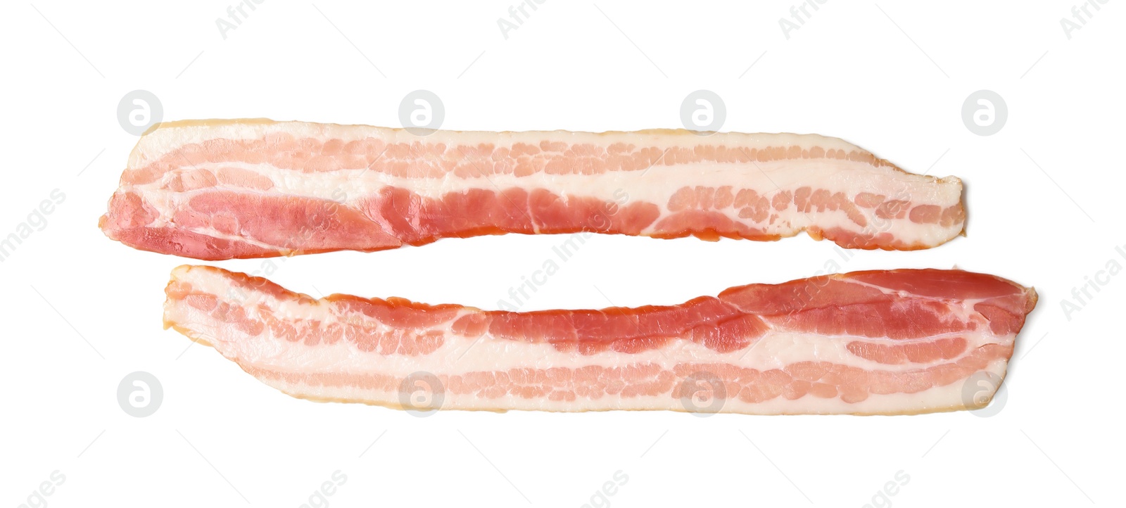 Photo of Raw bacon on white background