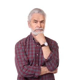 Portrait of stylish grandpa on white background