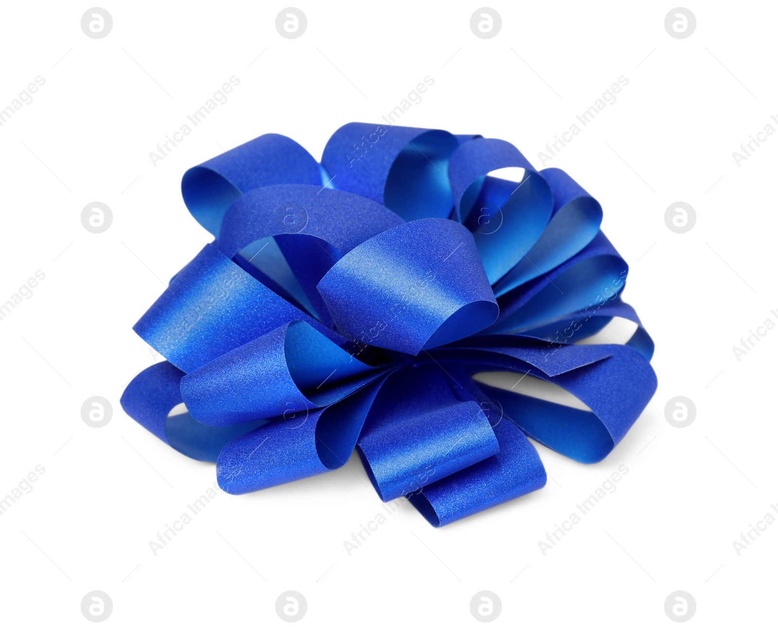 Photo of Blue gift bow isolated on white. Festive decor