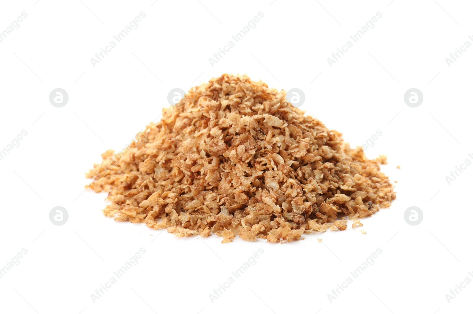 Photo of Buckwheat flakes on white background. Healthy grains and cereals