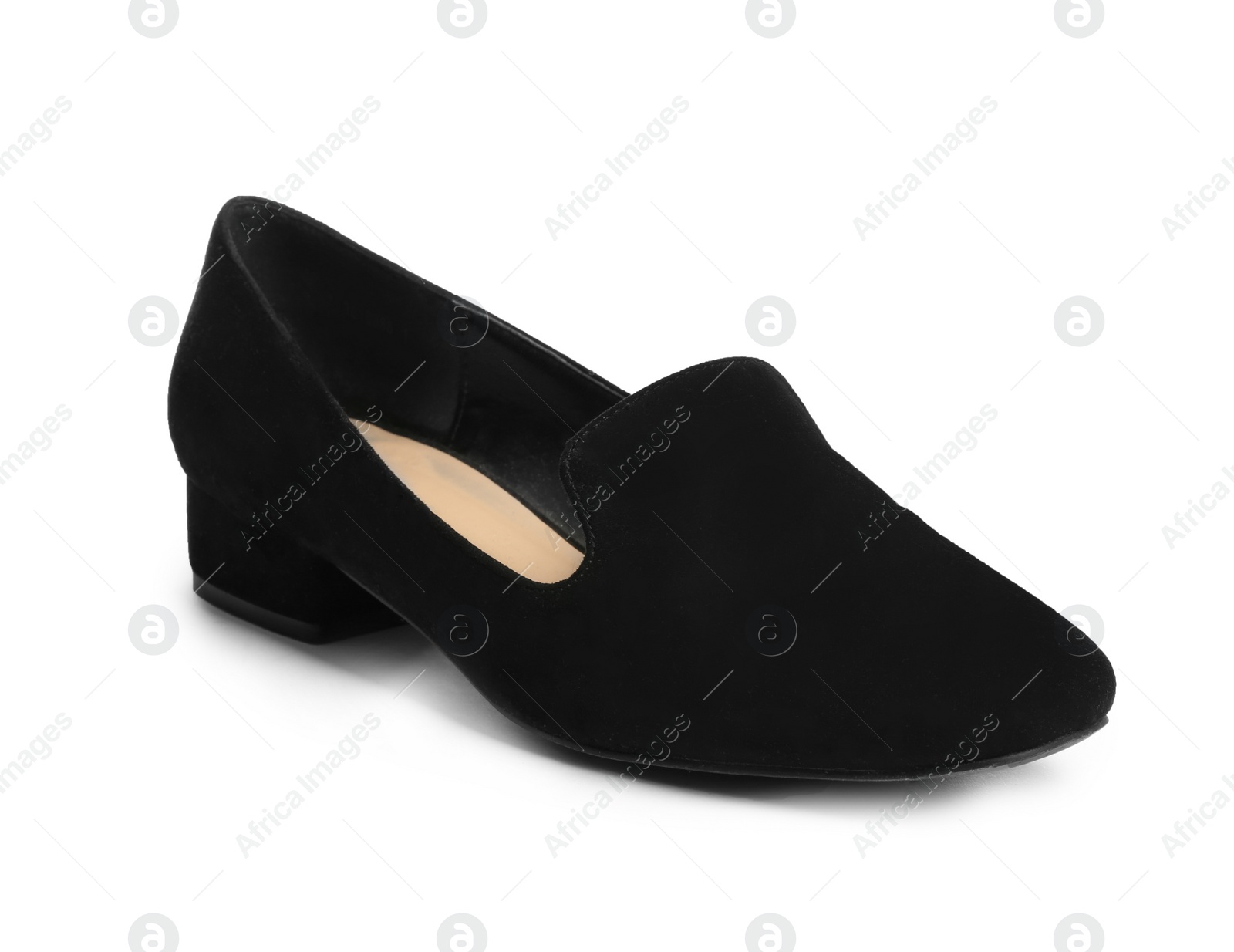 Photo of Stylish female shoe on white background. Trendy footwear