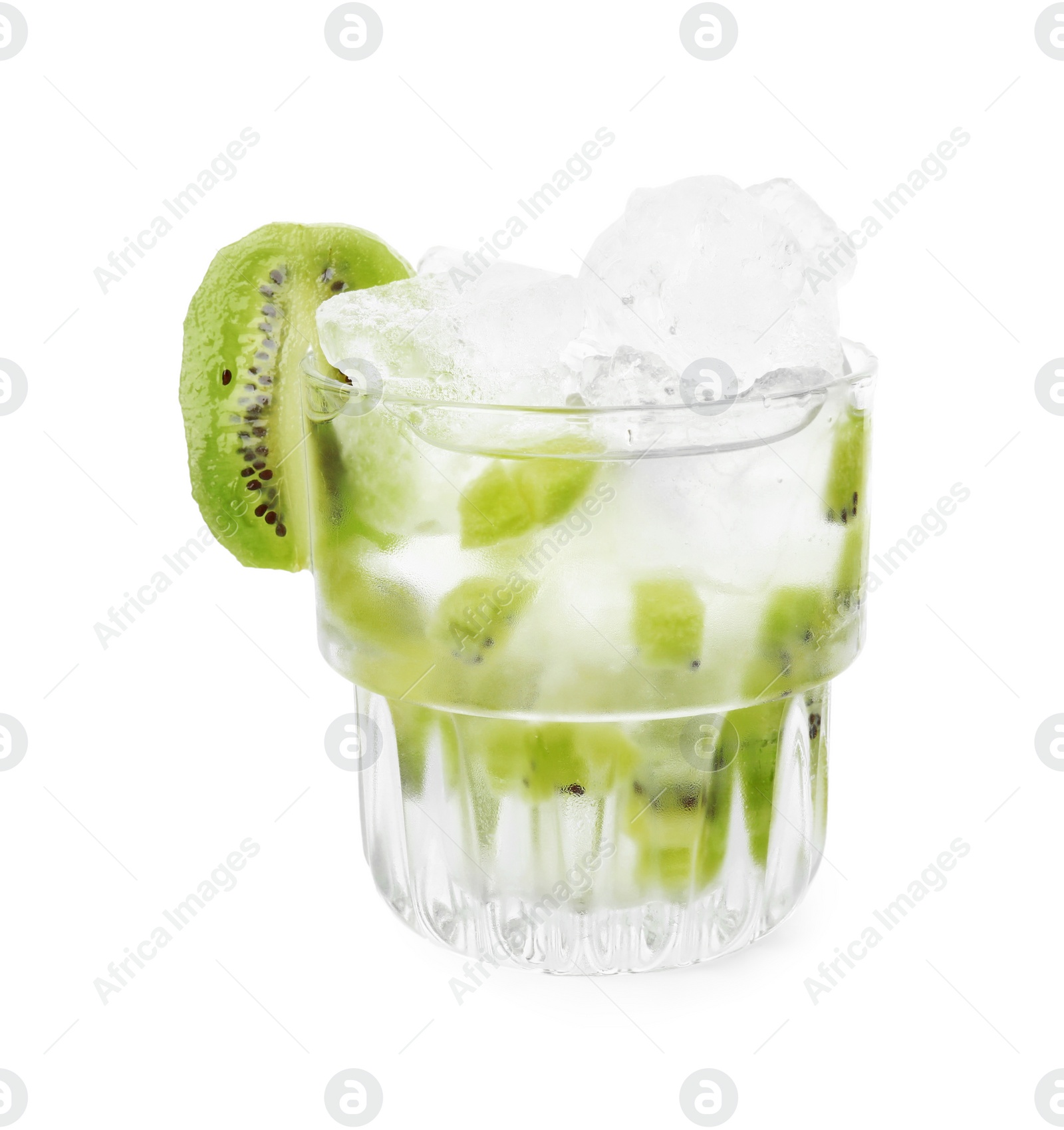 Photo of Glass of refreshing drink with kiwi isolated on white