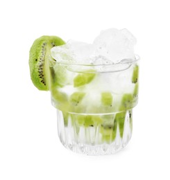 Photo of Glass of refreshing drink with kiwi isolated on white