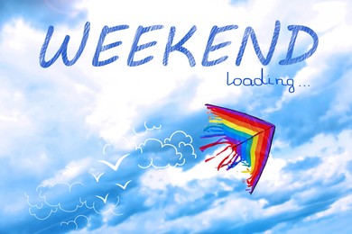 Image of Phrase WEEKEND Loading and beautiful view of kite in blue sky