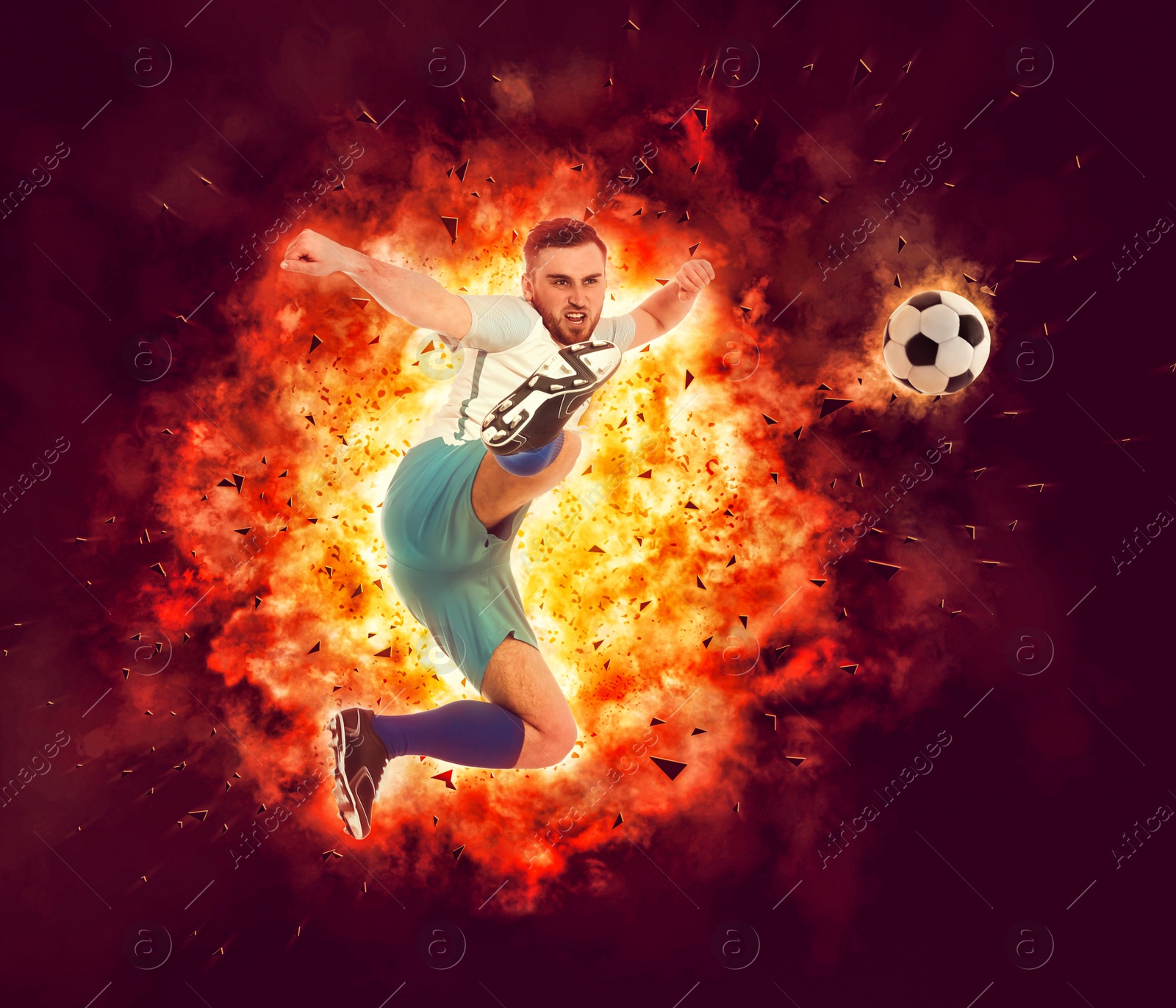 Image of Shot of football player in action. Creative design