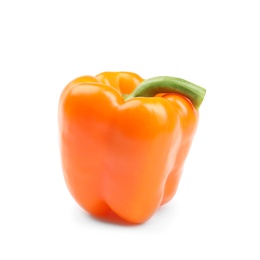 Ripe orange bell pepper on white background