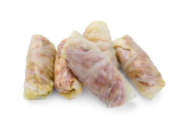 Uncooked stuffed cabbage rolls isolated on white